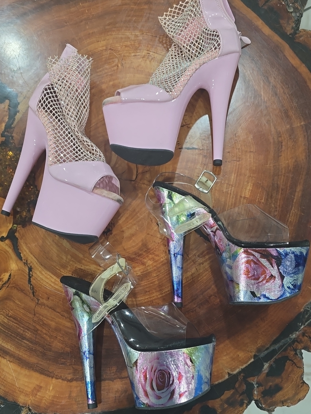 Pink Platform Stiletto Heels with Mesh Detail - Women Bandle 2 Pairs Shoes